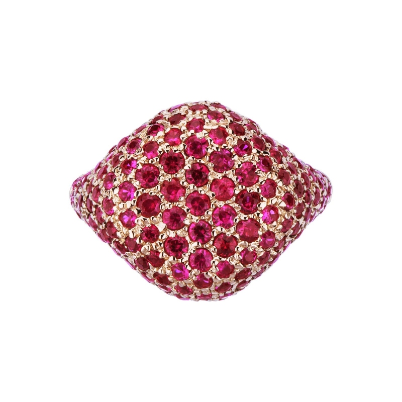 Rosé gold 18k pinky ring chevalier with rubies pavé