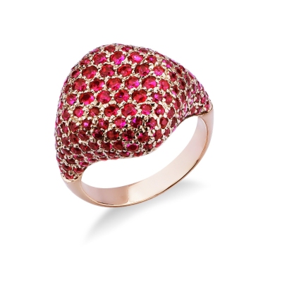 Rosé gold 18k pinky ring chevalier with rubies pavé