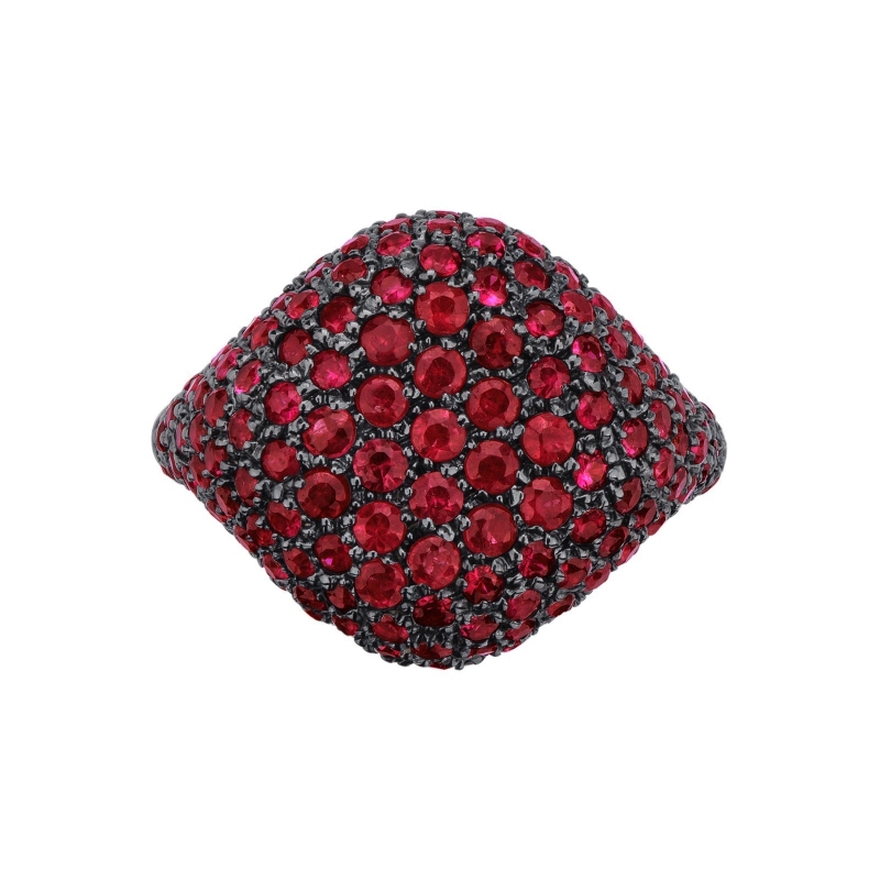 Rosé gold 18k pinky ring chevalier with rubies pavé