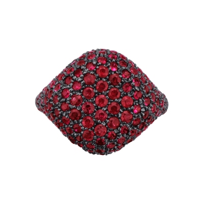 Rosé gold 18k pinky ring chevalier with rubies pavé