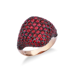 Rosé gold 18k pinky ring chevalier with rubies pavé