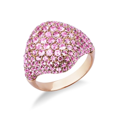 Rosé gold 18k ring with pink sapphires pavé