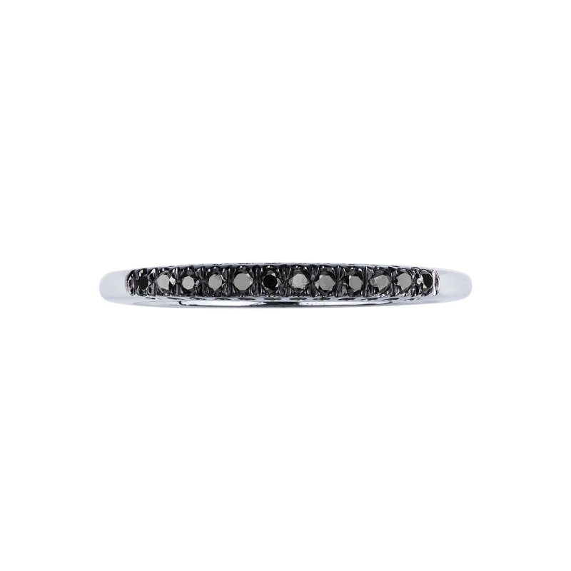 White gold 18k half eternity ring with black diamonds and burnished tips