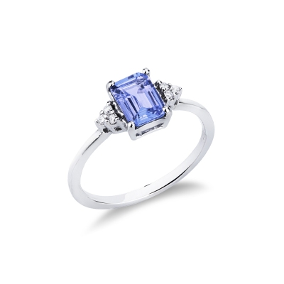 ANELLO TANZANITE RETTANGOLARE E 3BRILL PER LATO