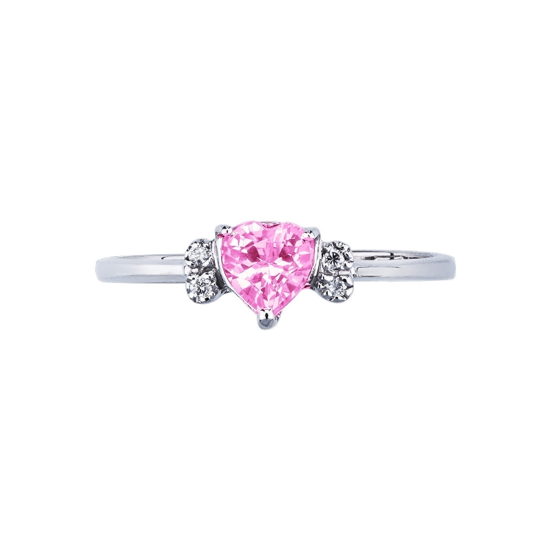 White gold 18k ring with a pink sapphire and diamonds