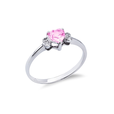 White gold 18k ring with a pink sapphire and diamonds