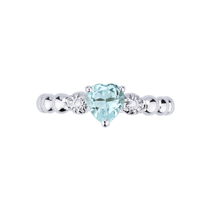18k white gold ring with aquamarine heart cut and diamonds 