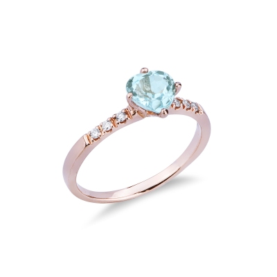 Rosé gold 18k ring with aquamarine and diamonds 
