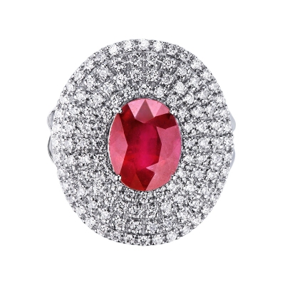 Diamond halo ring with ruby white gold 18k 