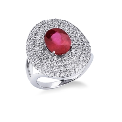 Diamond halo ring with ruby white gold 18k 