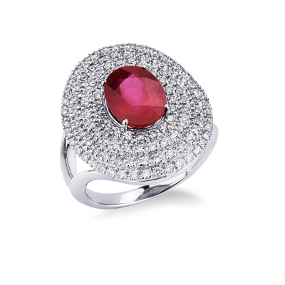 Diamond halo ring with ruby white gold 18k 