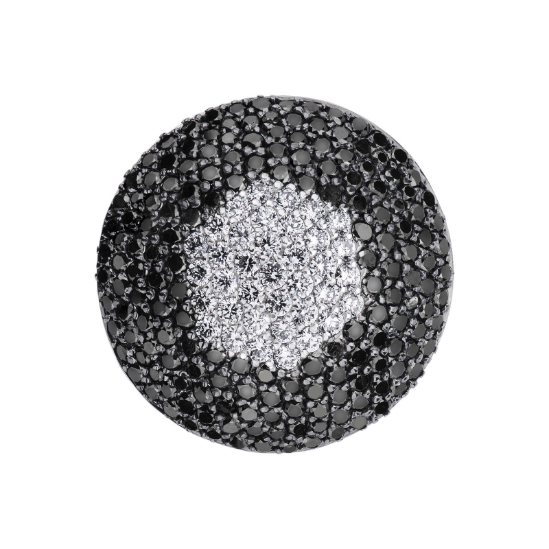 White gold 18k ring with black and white diamonds pavé