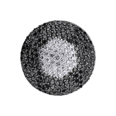 White gold 18k ring with black and white diamonds pavé