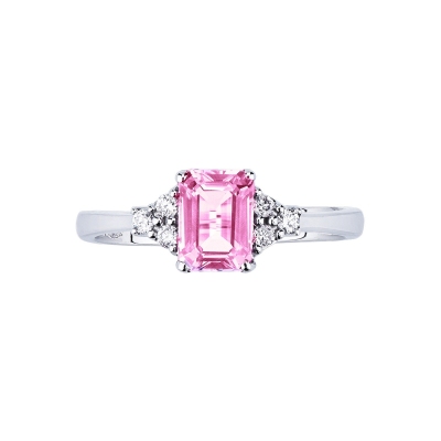 18k white gold ring with central pink sapphire and diamonds 
