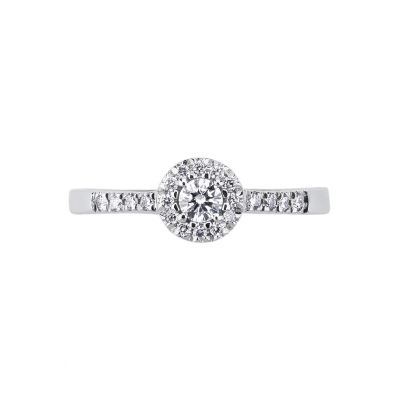 Halo ring with diamonds in white gold 18k