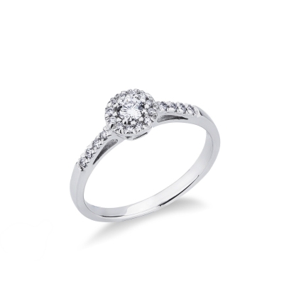 Halo ring with diamonds in white gold 18k