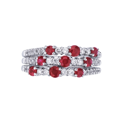White gold 18k band ring with rubies and diamonds 