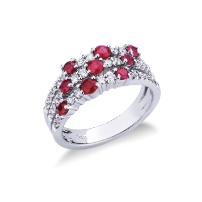 White gold 18k band ring with rubies and diamonds 