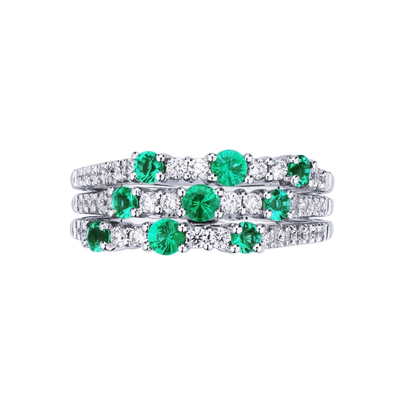 White gold 18k band ring with diamonds and emeralds 