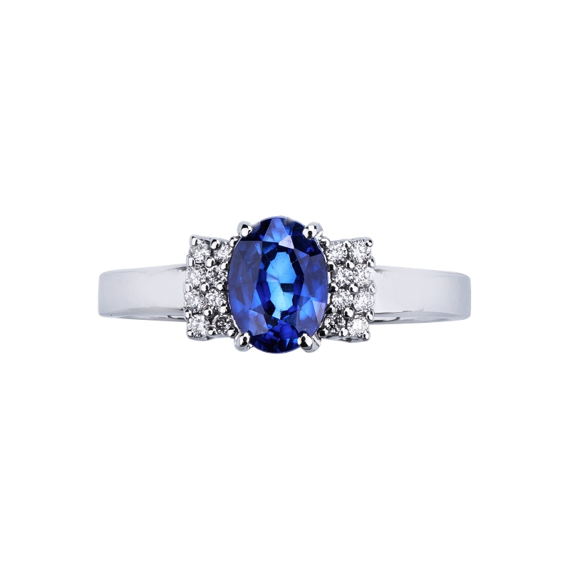 Ring in white gold 18k with blue sapphire and diamonds