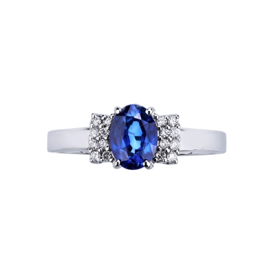 Ring in white gold 18k with blue sapphire and diamonds