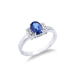Ring in white gold 18k with blue sapphire and diamonds