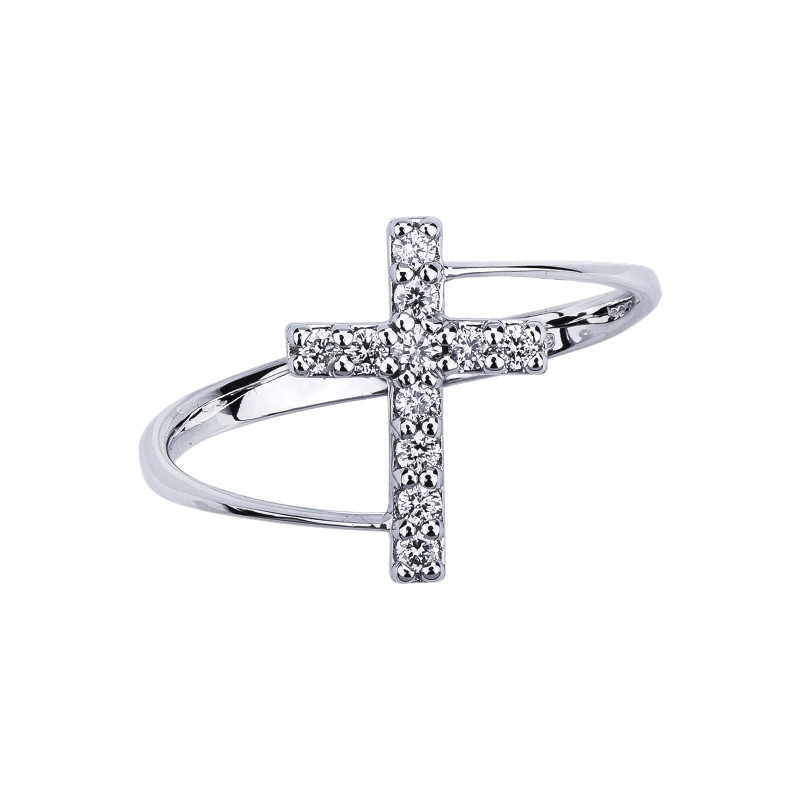 White gold 18k cross ring with diamonds 
