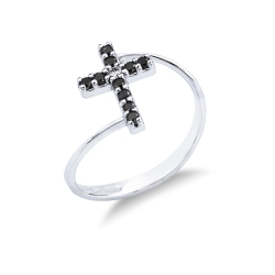 White gold 18k cross ring with black and white diamonds 