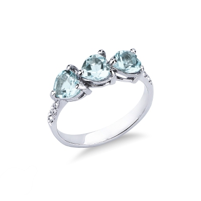 Anello acquemarine cuore in oro bianco e diamanti