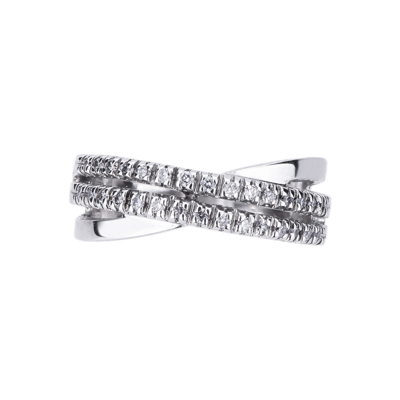 18k white gold crossover diamonds band ring 