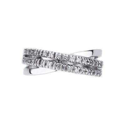 18k white gold crossover diamonds band ring 