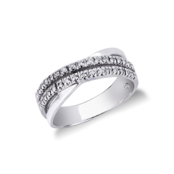 18k white gold crossover diamonds band ring 