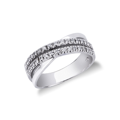 18k white gold crossover diamonds band ring 