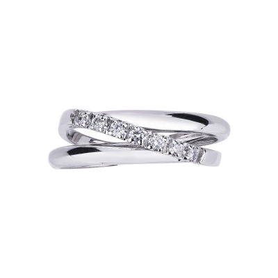 18k white gold crossover ring with diamonds 