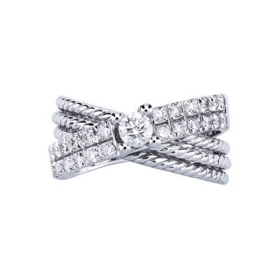 18k white gold double bands ring with diamonds