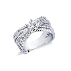 18k white gold double bands ring with diamonds
