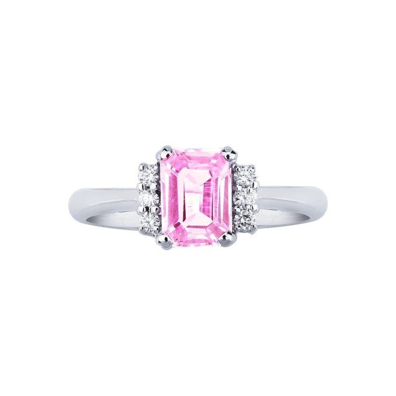 ANELLO CON ZAFFIRO ROSA RETTANGOLARE MM7X5 E 3BRILL PER LATO