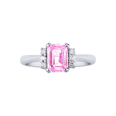 ANELLO CON ZAFFIRO ROSA RETTANGOLARE MM7X5 E 3BRILL PER LATO