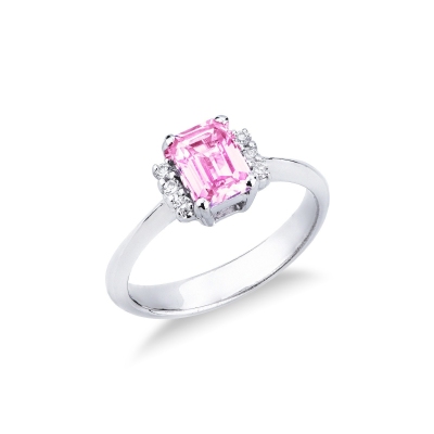 ANELLO CON ZAFFIRO ROSA RETTANGOLARE MM7X5 E 3BRILL PER LATO