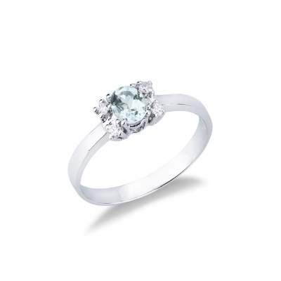18k white gold ring with oval aquamarine and diamonds 