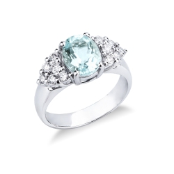 Anello acquamarina ovale e diamanti in oro bianco 18k