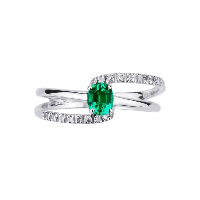 Emerald and diamond ring in white gold 18k