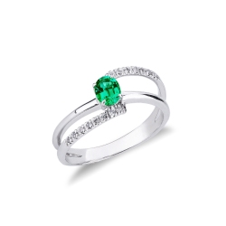 Emerald and diamond ring in white gold 18k