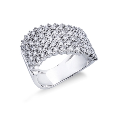 Band ring in white gold 18k wave shaped with diamonds 
