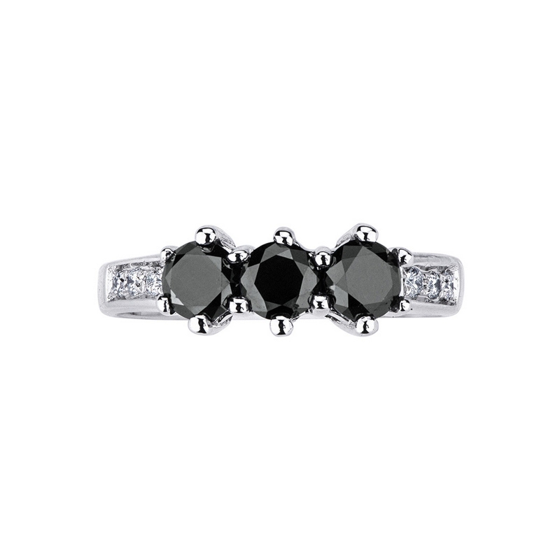 Trilogy ring white gold 18k with white and black diamonds 