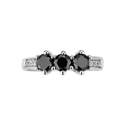 Trilogy ring white gold 18k with white and black diamonds 