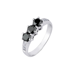 Trilogy ring white gold 18k with white and black diamonds 