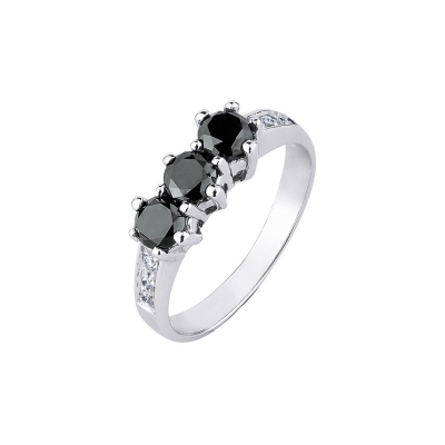 Trilogy ring white gold 18k with white and black diamonds 