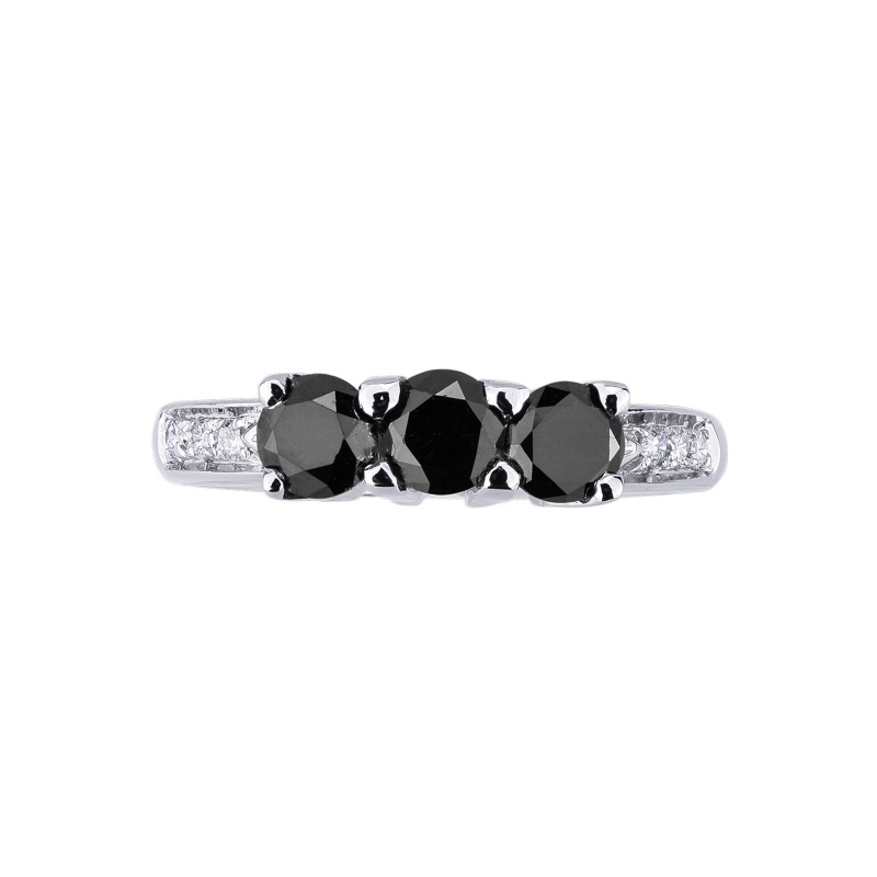 White gold trilogy ring 18k with black and white diamonds 