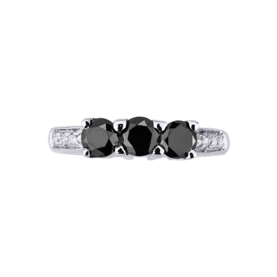 White gold trilogy ring 18k with black and white diamonds 